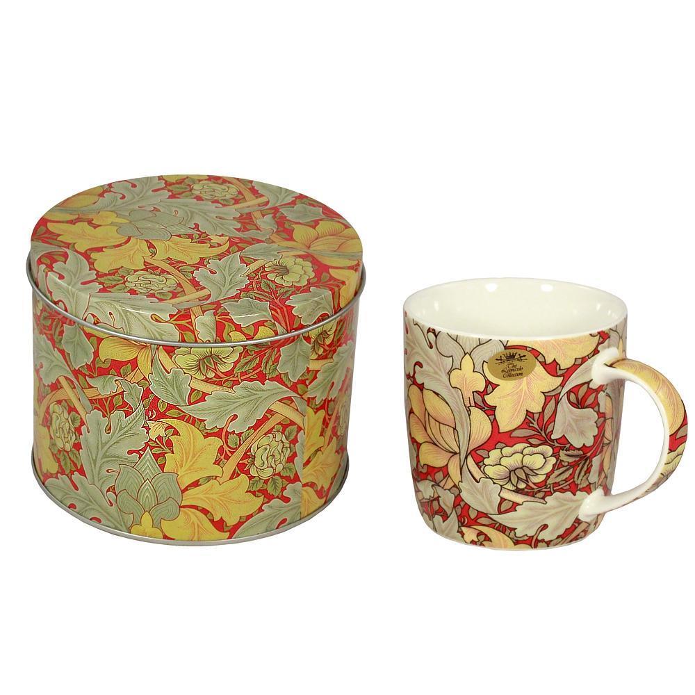 Tea & Cookie Gift - William Morris Red & Gold Leaf Tea Cup Gift Set